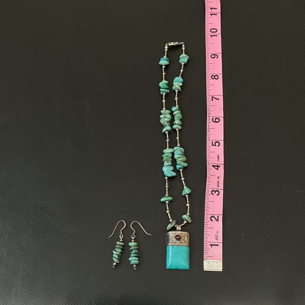 Genuine Turquoise Necklace and Earring Set - Picture 4 of 5